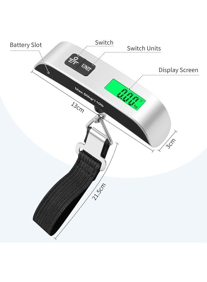 Blendura Digital Luggage Scale with Temperature Sensor, Portable Hanging Travel Scale with Tare Function, Backlit LCD Display, High Precision up to 50kg / 110lb (Silver) - Image 3